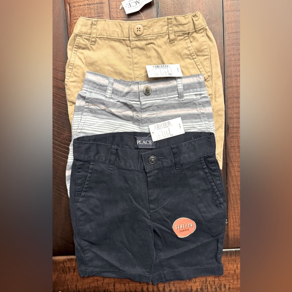 The Children's Place Kids Shorts Set - Navy, Gray Stripe, Tan
